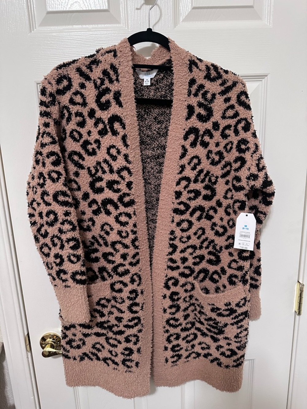 Time and Tru Mauve and Black Leopard Open-Front Cardigan